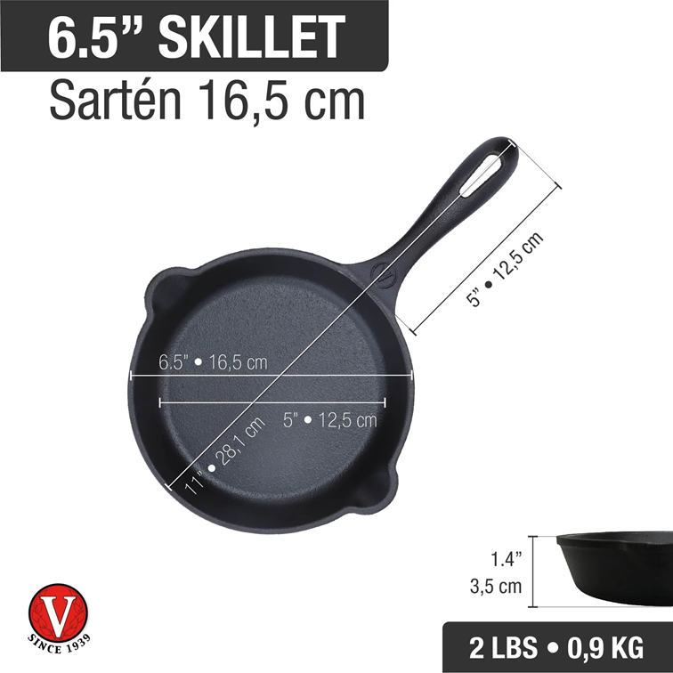 Combo Sartén de Hierro Fundido Victoria de 16,5 Cm + Mango de Silicona