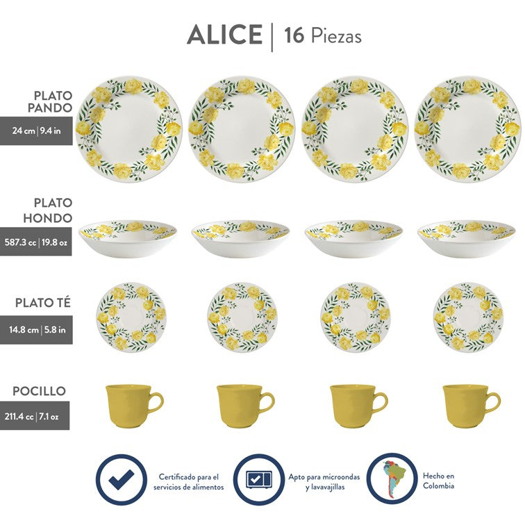 Vajilla Corona Alice 4 Puestos 16 Piezas VL127F040116
