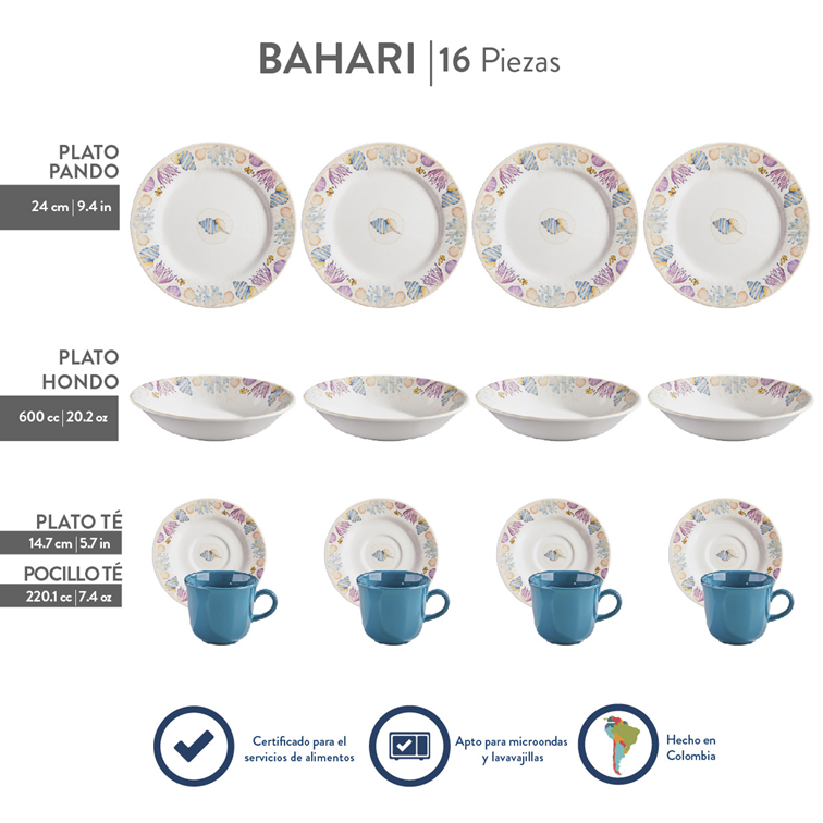 Vajilla Corona Bahari 4 Puestos 16 Piezas