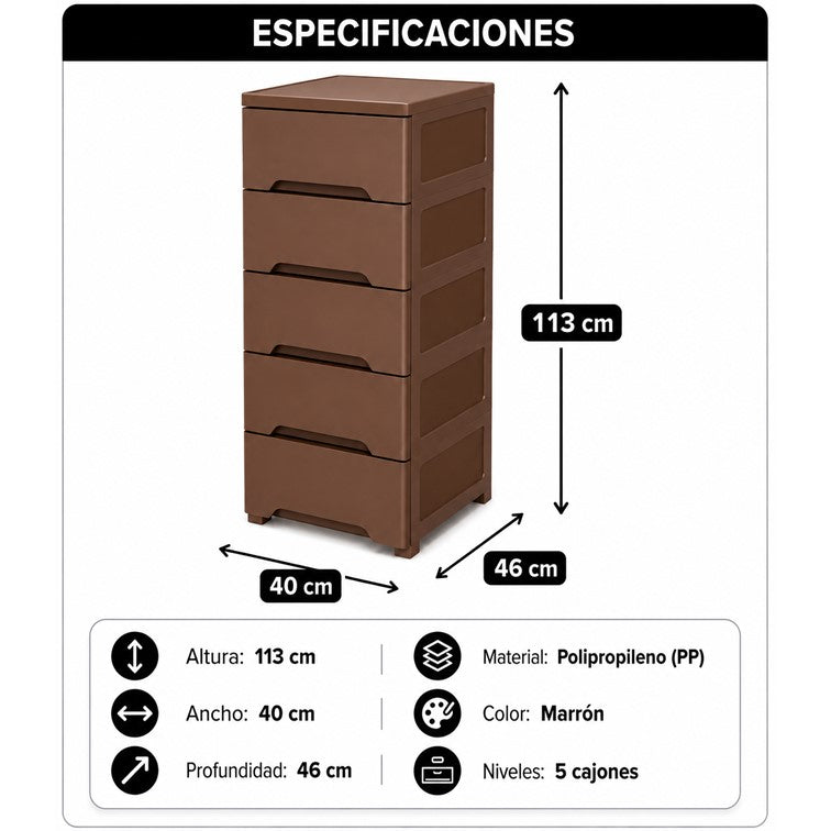 Cajonero Portofino Armaty de 5 Gavetas Color Wengue