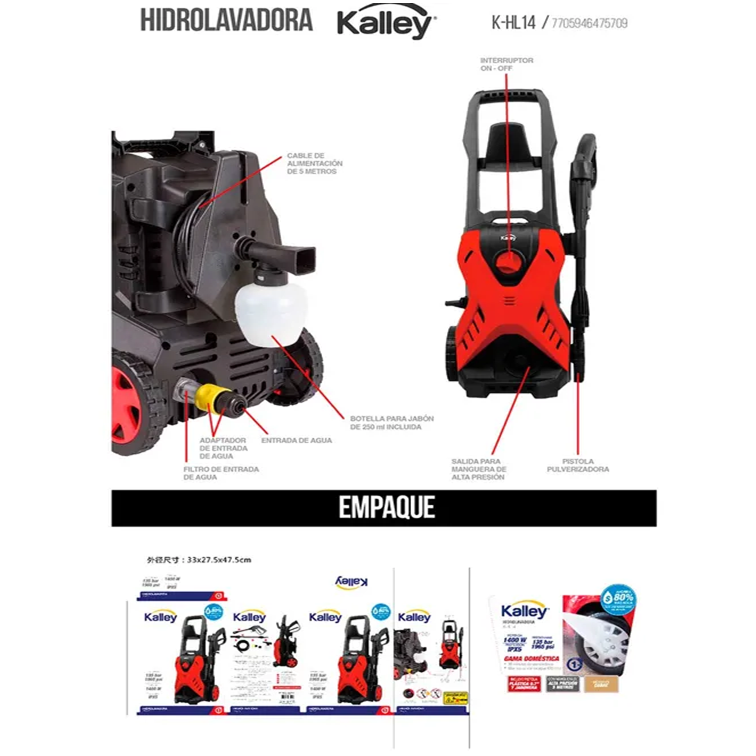 Hidrolavadora Eléctrica Kalley Rojo K-HL14