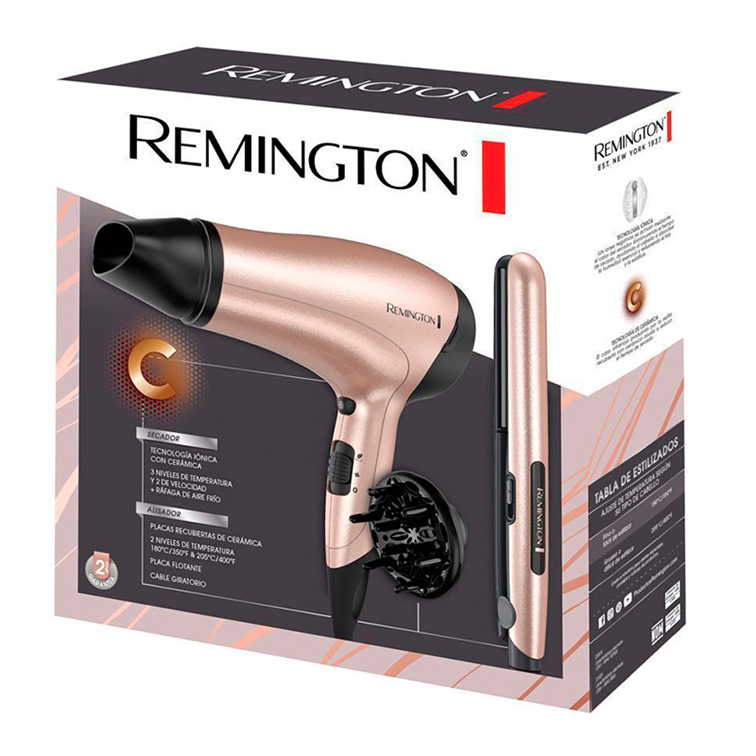 Combo Plancha de Cabello Remington + Secador Rose Gold D3015-S1520