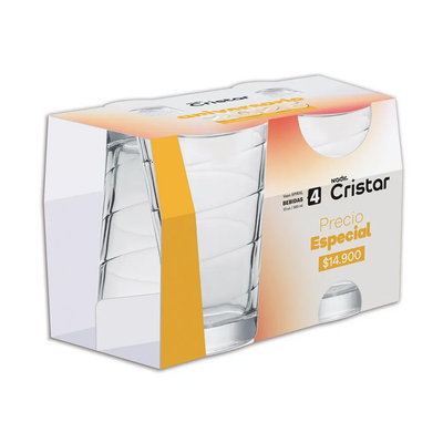 Set X4 Unidades Vasos Spiral Bebidas Cristar 0617CL4ANIV25
