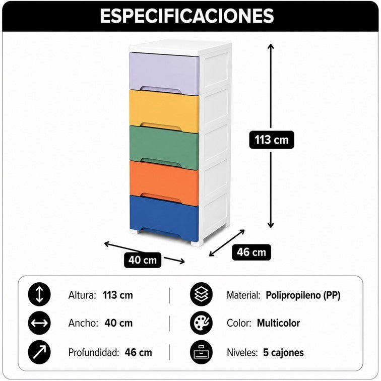 Cajonero Portofino Infantil Armaty de 5 Gavetas Color Niño