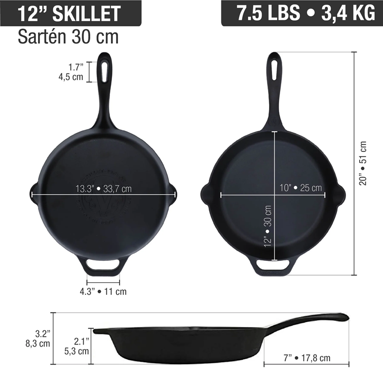 Combo Sartén de Hierro Fundido Victoria de 30 Cm + Mango de Silicona