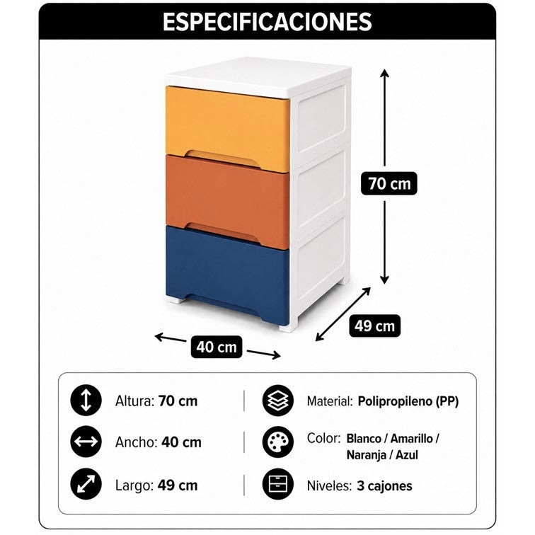 Cajonero Portofino Infantil Armaty de 3 Gavetas Color Niño