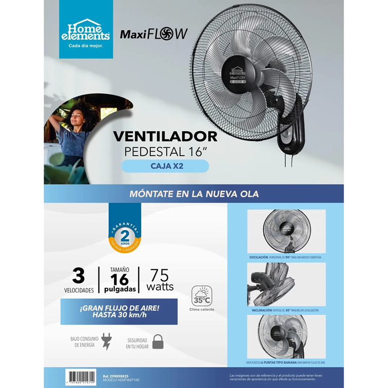 Ventilador Home Elements MaxiFlow de Pared 16" Pulgadas HEMFW6P-16N
