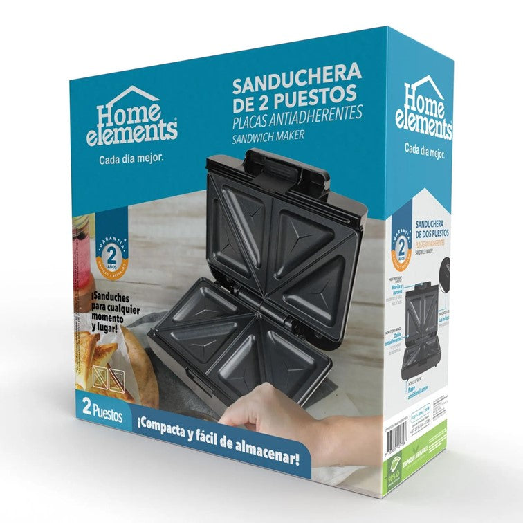 Sanduchera Dos Puestos Home Elements Negra HESM2P155N
