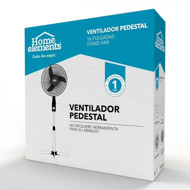 Ventilador Home Elements de Pedestal de 16 Pulgadas Color Negro HEVB16N
