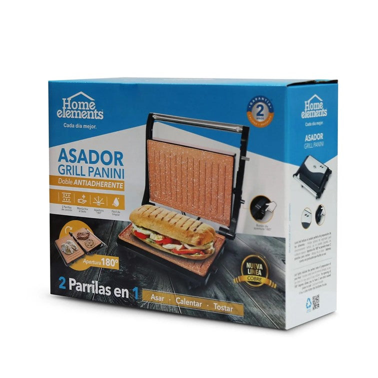 Asador Grill Panini Platos Cobre Home Elements HEGP-215C