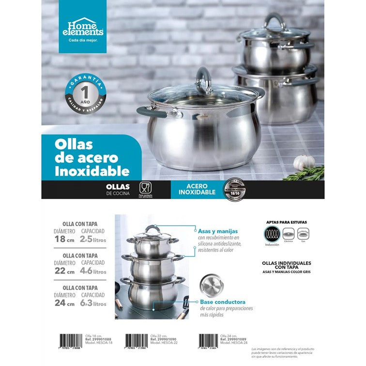 Olla en Acero Inoxidable de 18 Cm Home Elements HESOA-18
