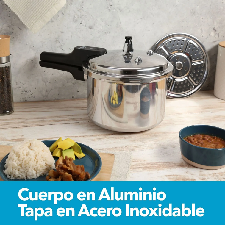 Olla a Presión Home Elements de 7 Litros Con Tapa en Acero Inoxidable HEPC7LLSS