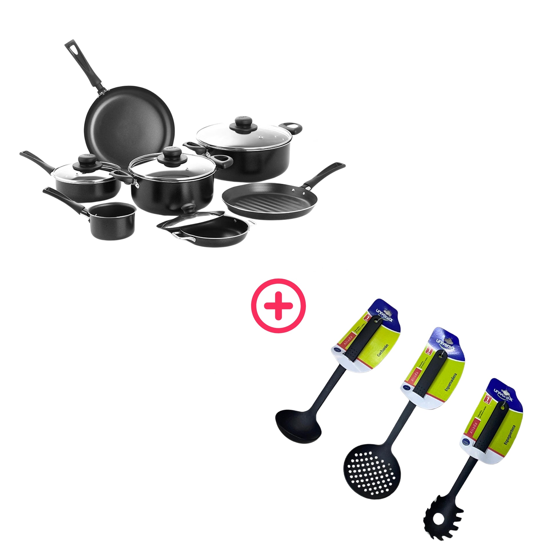 Batería 11 piezas aliada + Set de utensilios 3 Universal