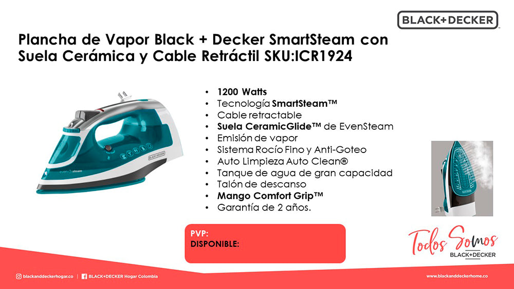 Plancha SmartSteam™ Black + Decker