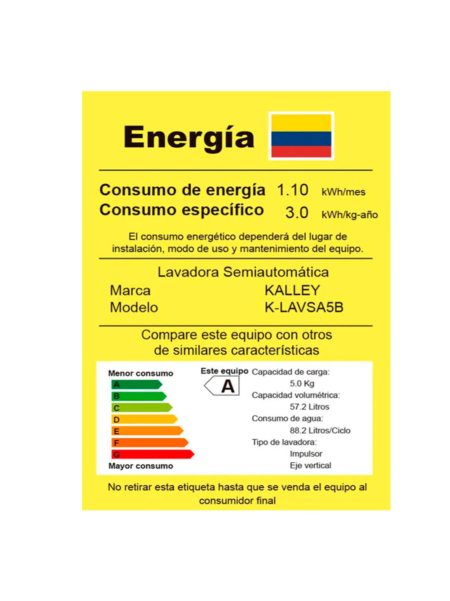 Lavadora Semi Automática 5 Kilogramos Blanco Kalley