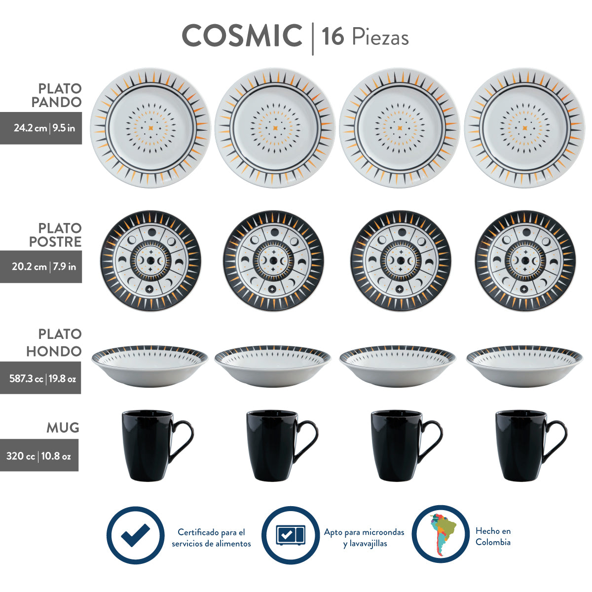 Vajilla Corona Cosmic 4 puestos 16 piezas